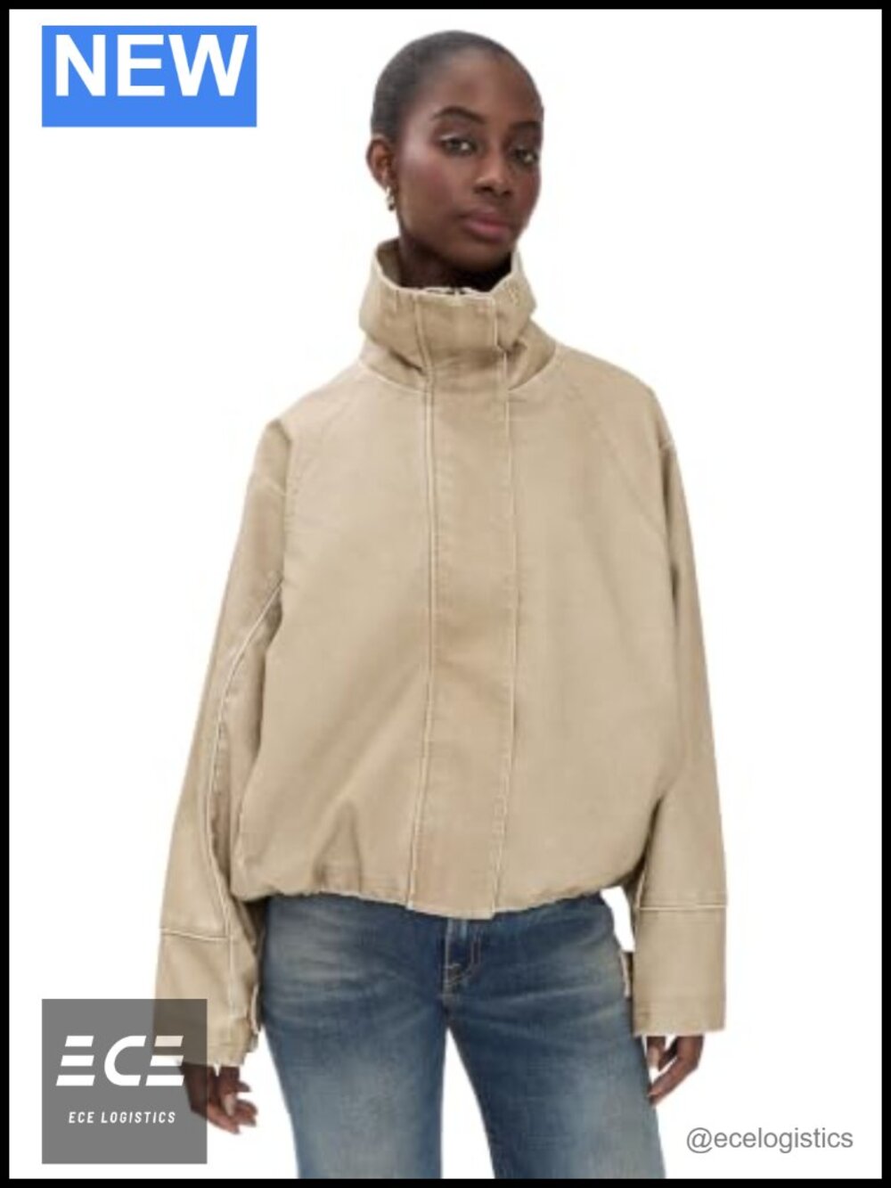 Faux Leather Funnel Neck Jacket Snap Zip Welt Pockets